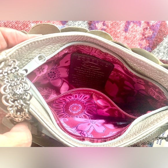 Brighton Leather Rosalie 3D Rose Flower Shoulder Handbag, Embellish Silver Strap - Picture 7 of 16